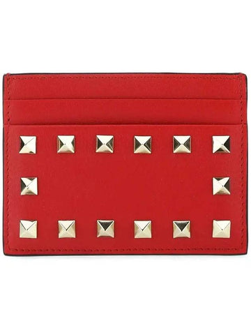 Rockstud Card Wallet Red - VALENTINO - BALAAN.