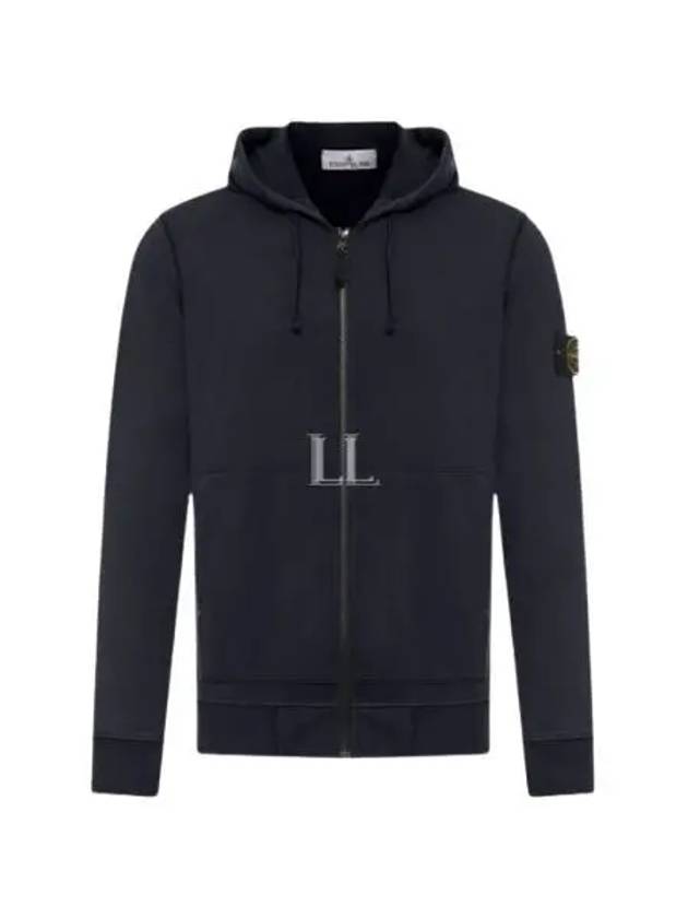 Garment Dyed Cotton Fleece Full Zip Hooded Jacket Navy - STONE ISLAND - BALAAN 2