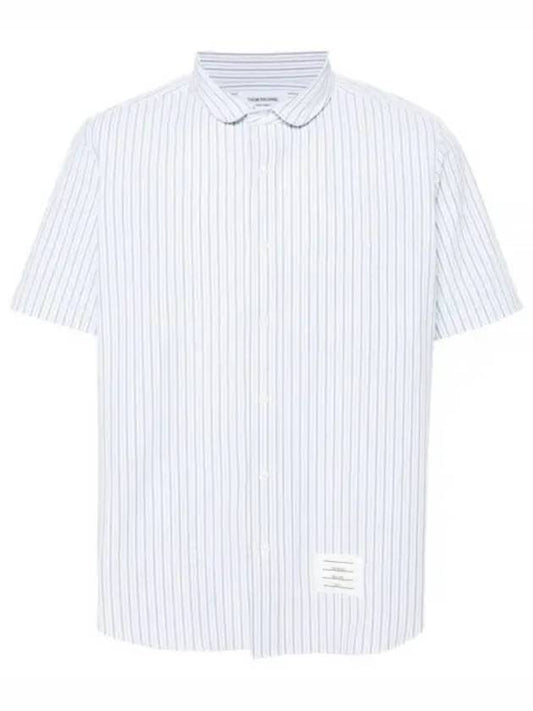 Men's Striped Short Sleeve Shirt White - THOM BROWNE - BALAAN 2