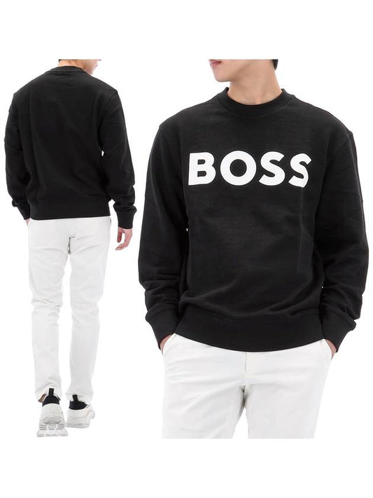 Logo Print Relaxed Fit Cotton Sweatshirt Black - HUGO BOSS - BALAAN 2