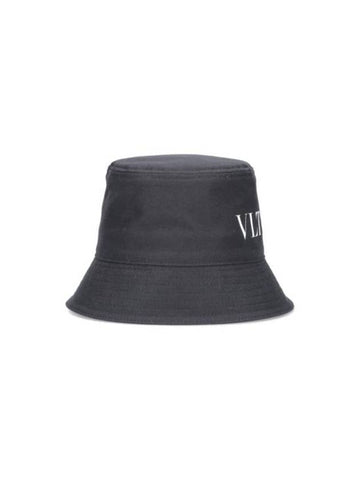 VLTN Logo Cotton Bucket Hat Black - VALENTINO - BALAAN 1