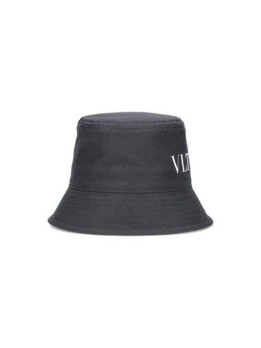 VLTN Logo Cotton Bucket Hat Black - VALENTINO - BALAAN 1