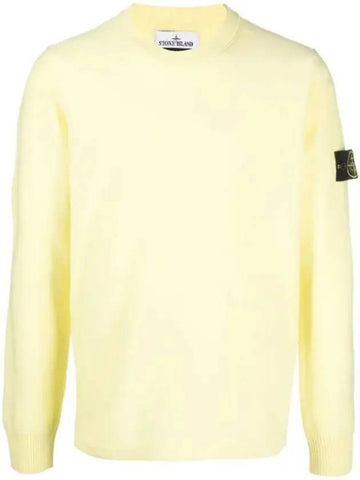 Men's Wappen Patch Crew Neck Wool Knit Top Yellow - STONE ISLAND - BALAAN 1