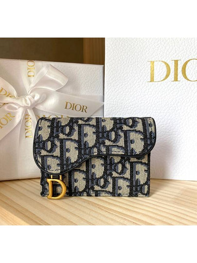 Saddle Flap Card Holder Blue  Oblique Jacquard - DIOR - BALAAN 2