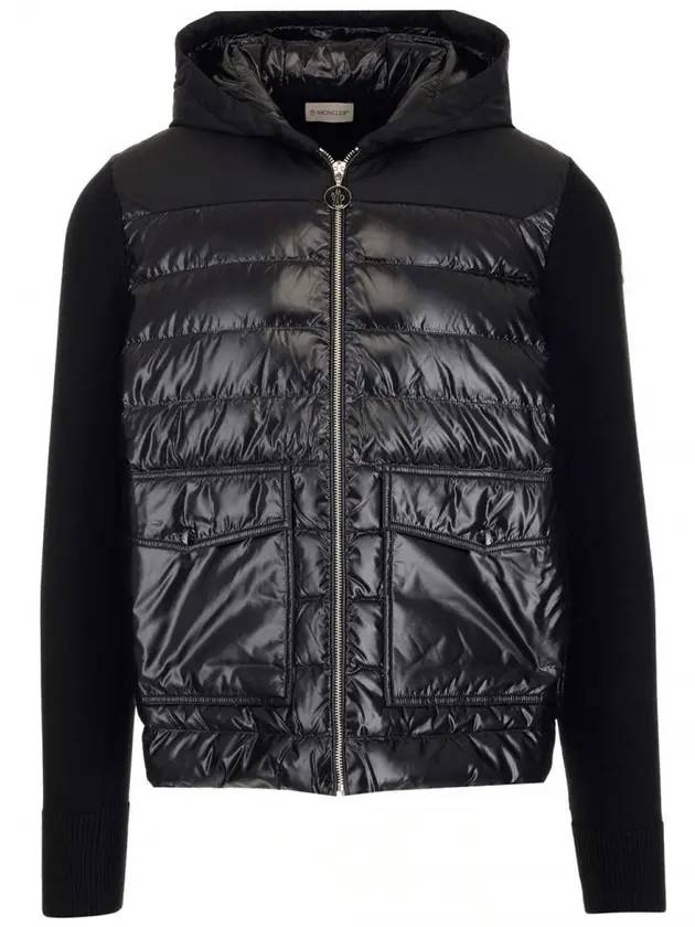 Men's Logo Patch Hooded Padded Cardigan Black - MONCLER - BALAAN 1