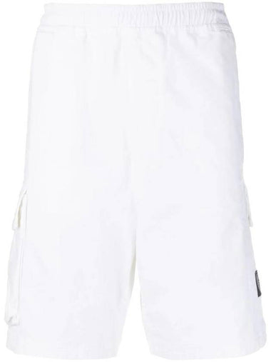 Logo Patch Pocket Banding Bermuda Shorts White - STONE ISLAND - BALAAN 1