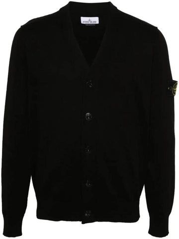 Logo Patch Cardigan Black - STONE ISLAND - BALAAN 1