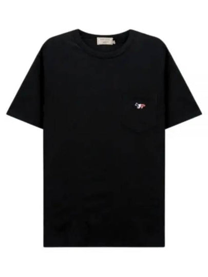 Tricolor Fox Patch Classic Pocket Short Sleeve T-Shirt Black - MAISON KITSUNE - BALAAN 2