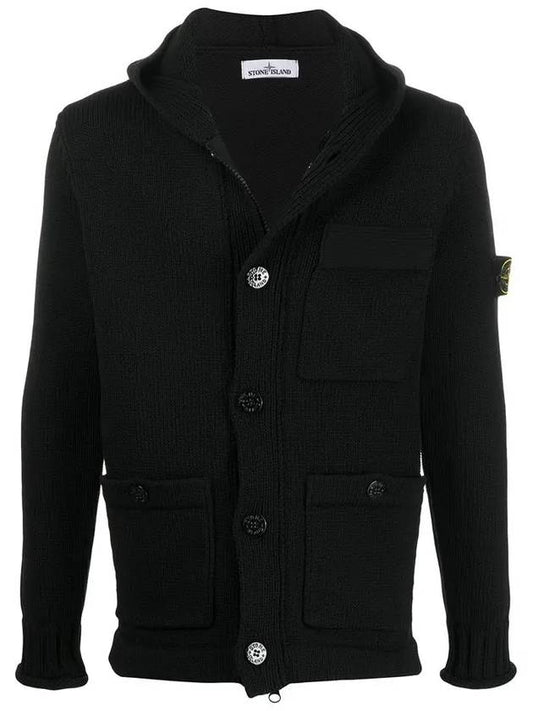 Wappen Hooded Knit Cardigan Black - STONE ISLAND - BALAAN 2