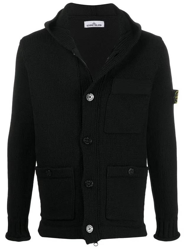 Wappen Hooded Knit Cardigan Black - STONE ISLAND - BALAAN 3