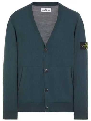 Wapen Patch V neck Cardigan Blue Green Men s Jacket 270812 - STONE ISLAND - BALAAN 1