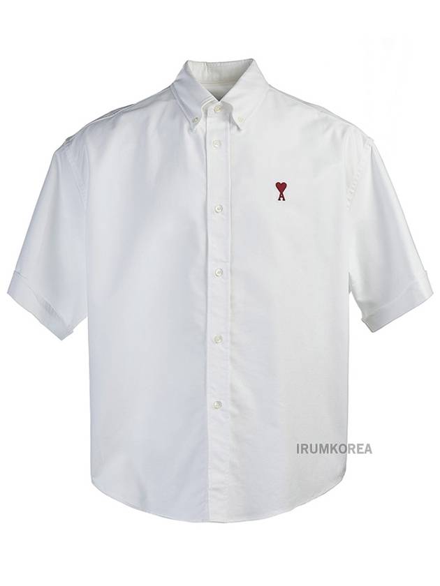 Heart Logo Short Sleeve Shirt White - AMI - BALAAN 2