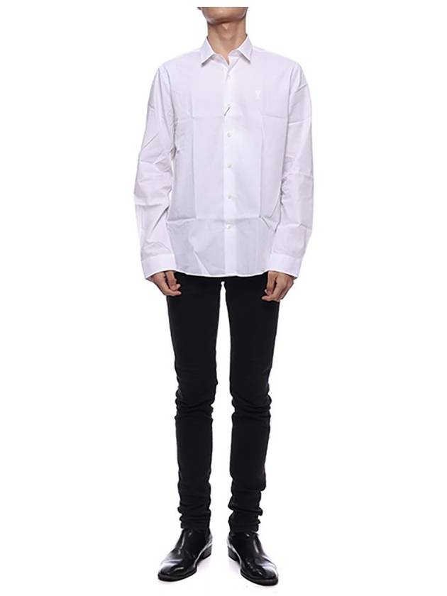 Men's Heart Embroidered Logo Long Sleeve Shirt White - AMI - BALAAN 4