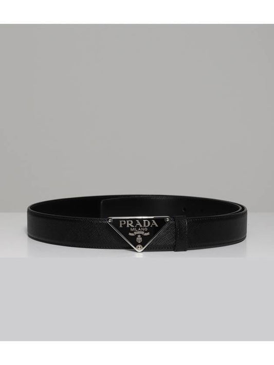 Saffiano Silver Triangle Logo Belt Black - PRADA - BALAAN 2