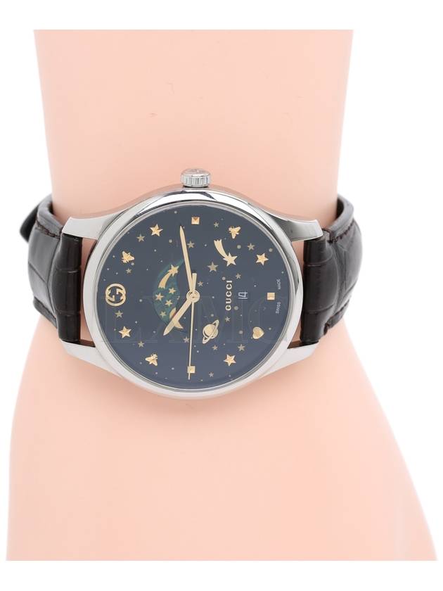 G Timeless Moon Phase Watch Steel Bee Leather YA126327 - GUCCI - BALAAN 6