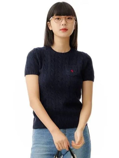 W Cable Wool Cashmere Short Sleeve Sweater Navy - POLO RALPH LAUREN - BALAAN 1