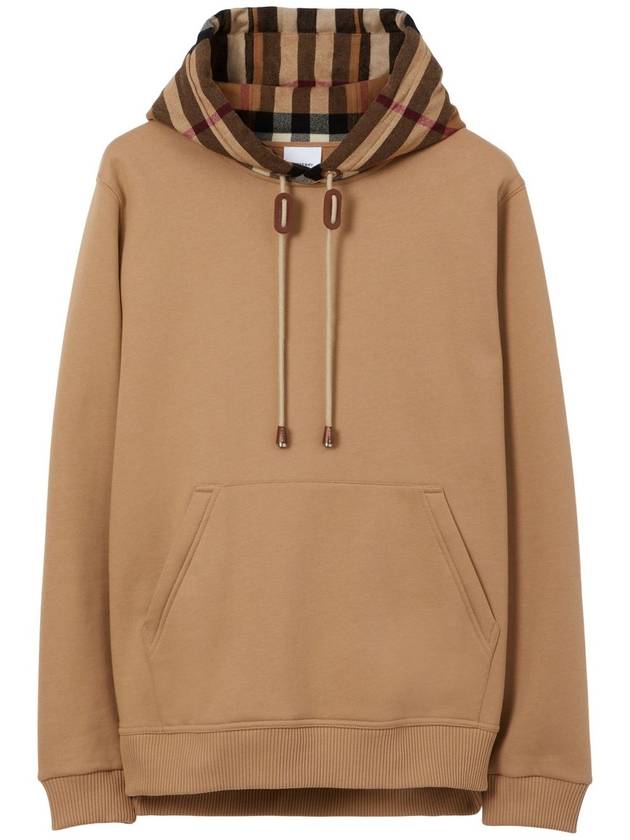 Check Cotton Blend Hoodie Camel Beige - BURBERRY - BALAAN 2