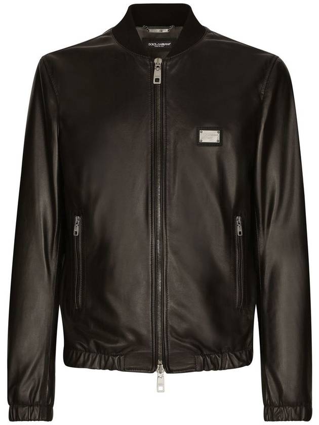 Men's Brand Tag Leather Jacket Black - DOLCE&GABBANA - BALAAN 2