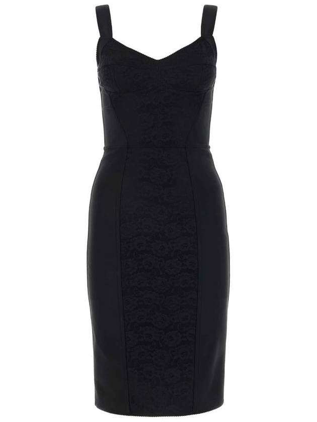 Dolce & Gabbana Bustier Lace Insert Silk Midi Dress Black - DOLCE&GABBANA - BALAAN 2