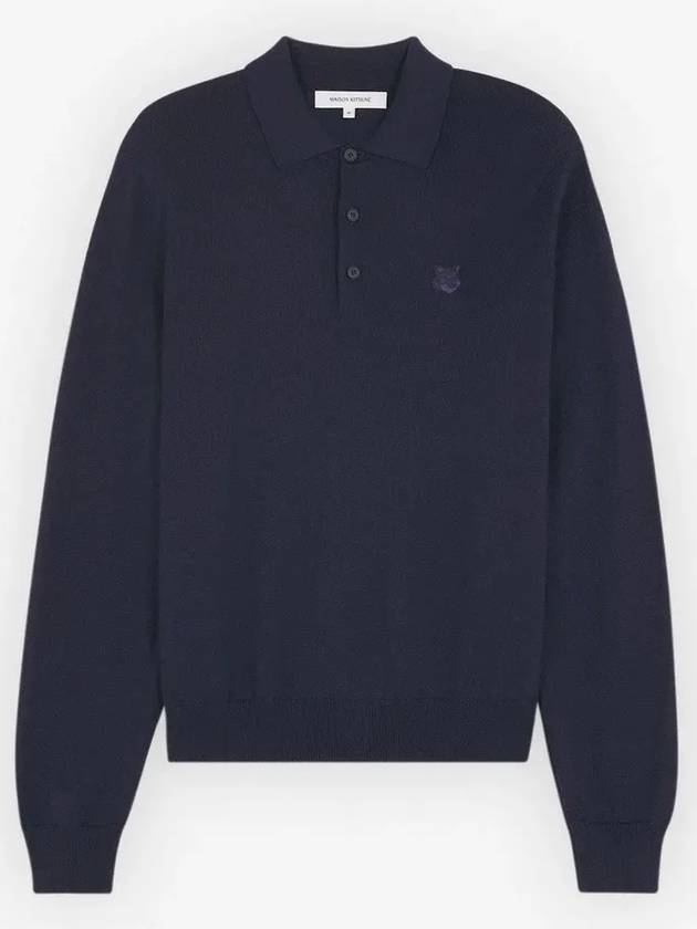 Fox Motif Knitted Polo Shirt Ink Blue - MAISON KITSUNE - BALAAN 3