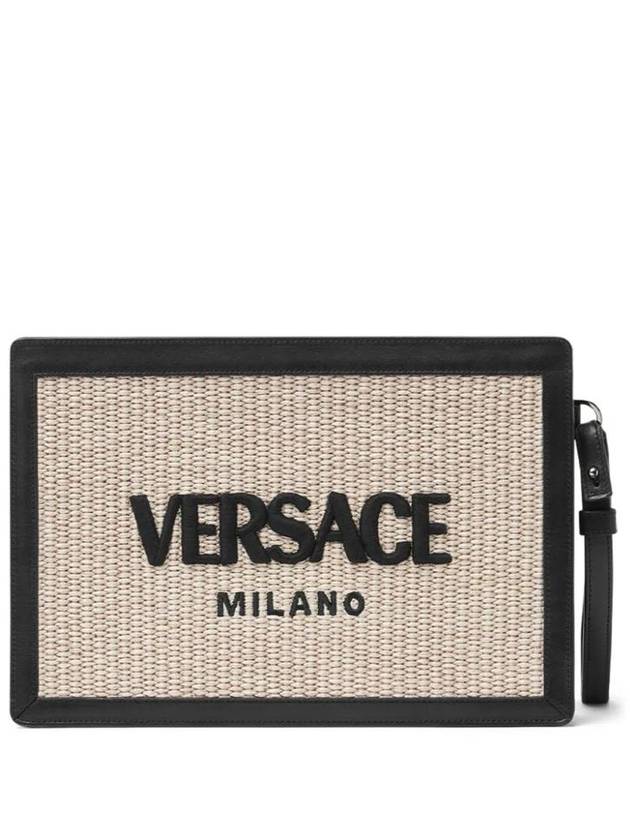 Logo embroidered raffia clutch 10152791A09445 - VERSACE - BALAAN 1