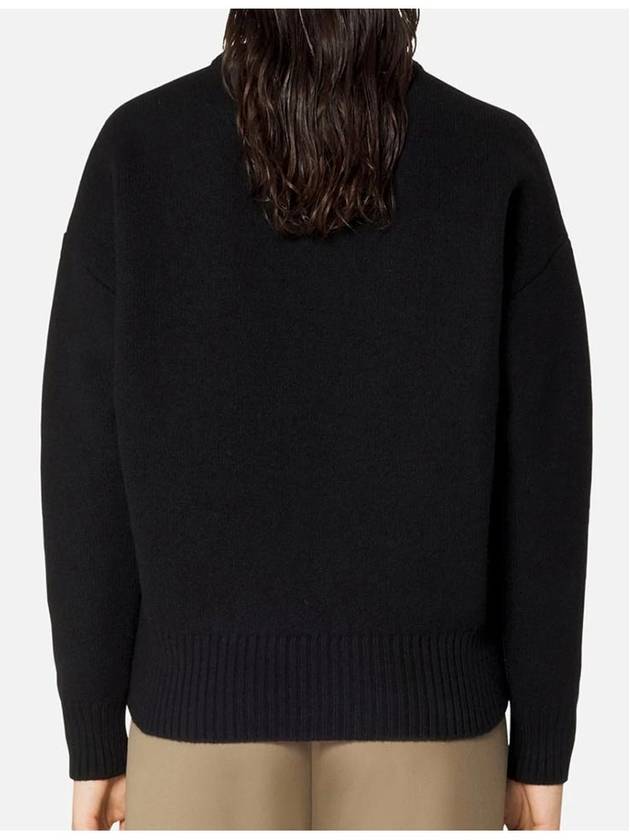 Big Heart Logo Oversized Intarsia Knit Top Black - AMI - BALAAN 5