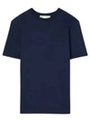 Embroidered Logo Cotton Short Sleeve T-Shirt Navy - TORY BURCH - BALAAN 2