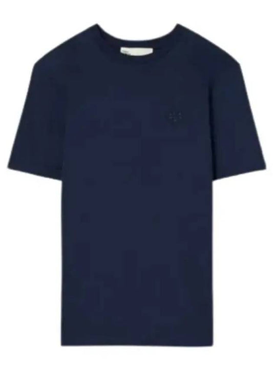 Embroidered Logo Cotton Short Sleeve T-Shirt Navy - TORY BURCH - BALAAN 2