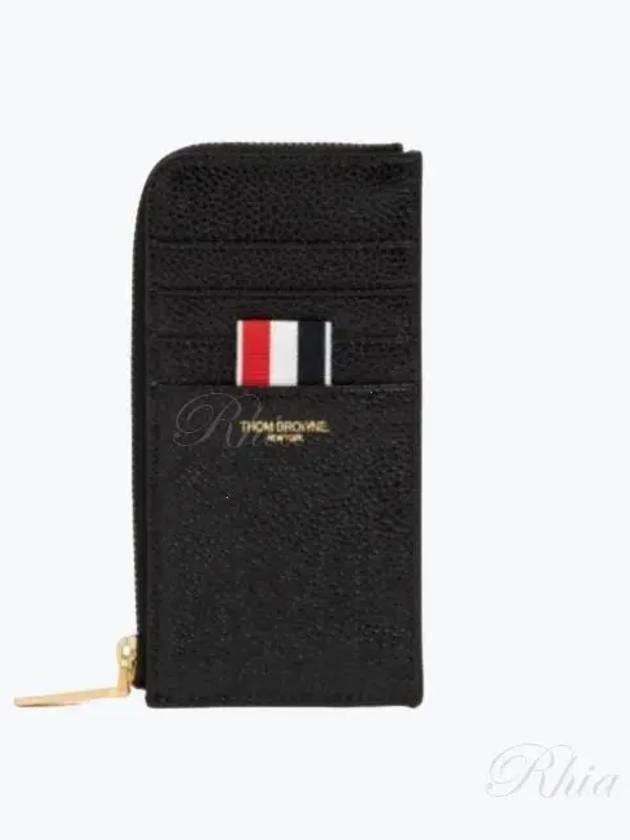 Stripe Zip Around Pebble Grain Leather Card Wallet Black - THOM BROWNE - BALAAN 2