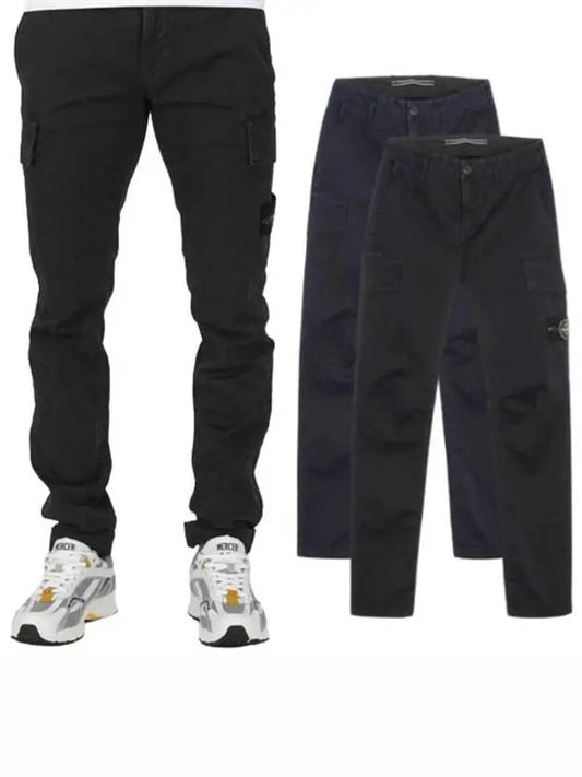 Logo Patch Wappen Cargo Straight Pants Black - STONE ISLAND - BALAAN.