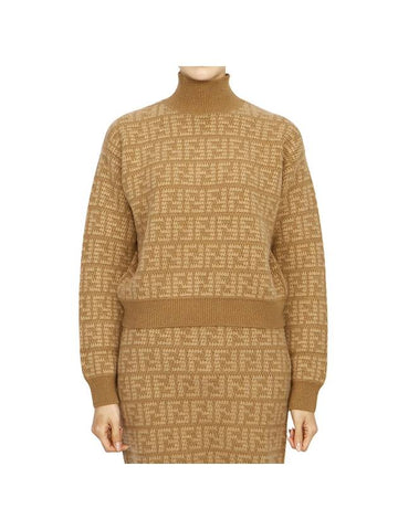 Cashmere Pullover Knit Top Brown - FENDI - BALAAN 1