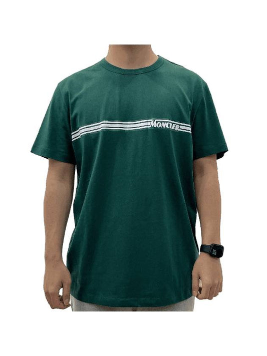 Men's Striped Logo Short Sleeve T-Shirt Green - MONCLER - BALAAN 1