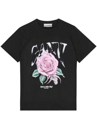 Basic Rose Relax Jersey Short Sleeve T-Shirt Black - GANNI - BALAAN 1