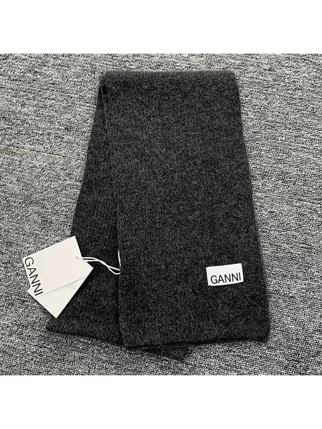 Logo Label Wool Blend Muffler Grey - GANNI - BALAAN 3