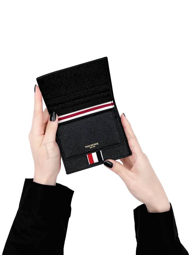 Men's Three Stripes Tab Pebble Grain Half Wallet Black - THOM BROWNE - BALAAN 2