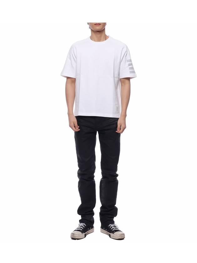 4-Bar Striped Cotton Short Sleeve T-Shirt White - THOM BROWNE - BALAAN 4