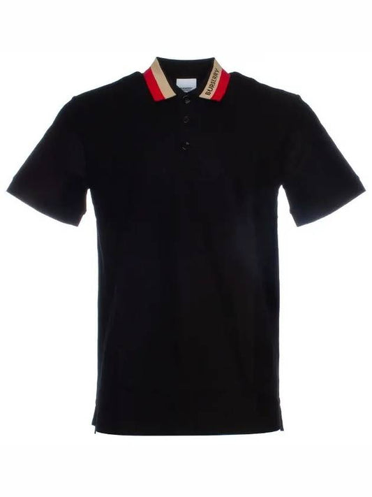 Logo Stripe Short Sleeve Polo Shirt Black - BURBERRY - BALAAN 2