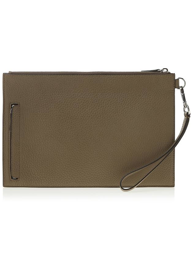 FF Logo Flat Leather Clutch Bag Beige - FENDI - BALAAN 4