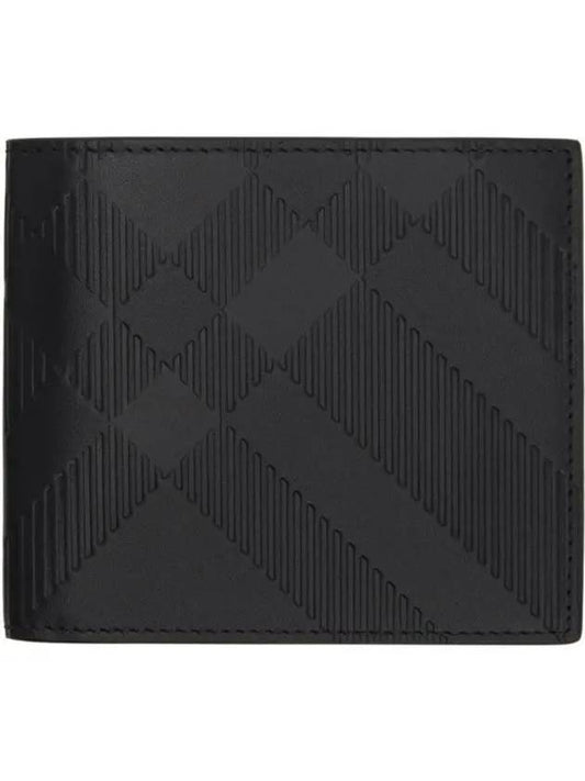 Embossed Checked Leather Half Wallet Black - BURBERRY - BALAAN 2