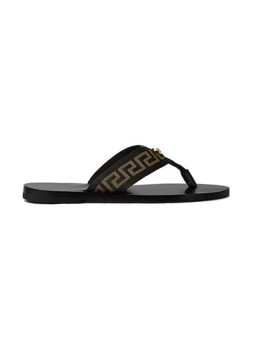 Men's Greca Flip Flops Black Gold - VERSACE - BALAAN 1