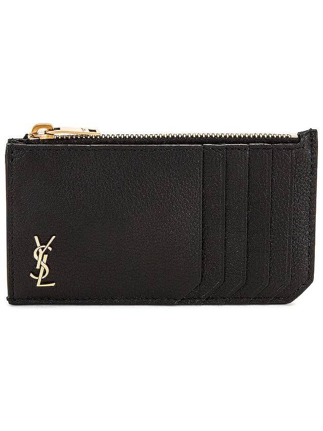 Tiny Fragment Zipper Card Wallet Black - SAINT LAURENT - BALAAN.