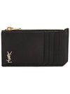 Tiny Fragment Zipper Card Wallet Black - SAINT LAURENT - BALAAN 1