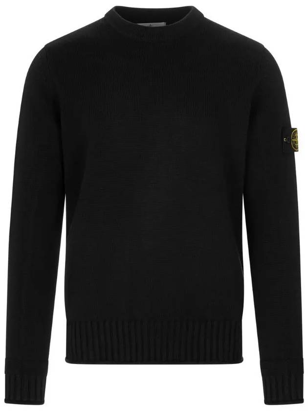 Men's Wappen Patch Crew Neck Cotton Knit Top Black - STONE ISLAND - BALAAN 2