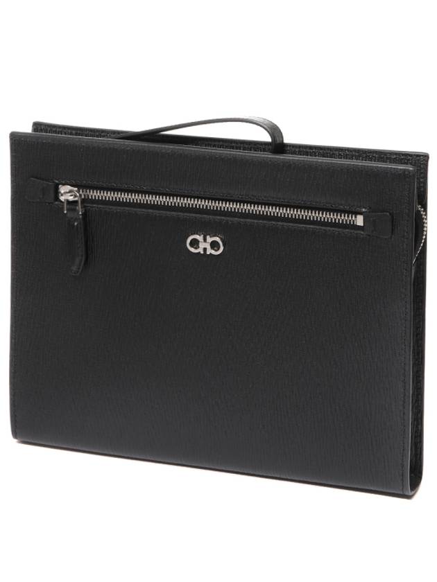 Men's Gancini Logo Leather Clutch Bag Black - SALVATORE FERRAGAMO - BALAAN 3