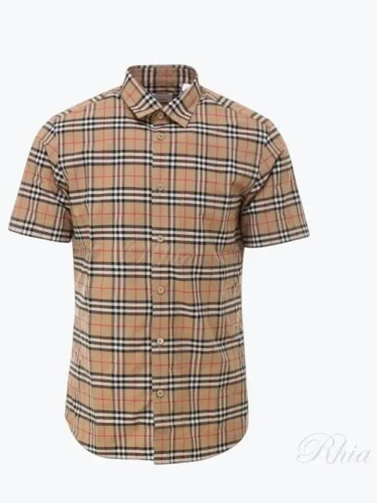 Small Scale Check Stretch Short Sleeve Shirt Archive Beige - BURBERRY - BALAAN 2