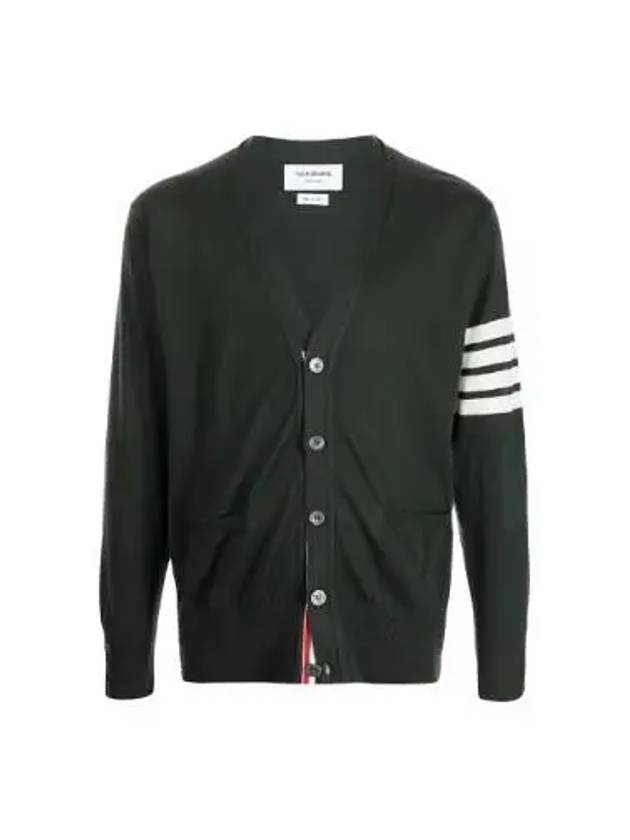 Milano Stitch 4 Bar Cardigan Dark Green - THOM BROWNE - BALAAN 2