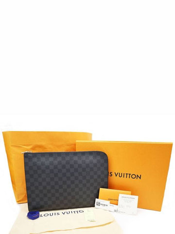 Men s Leather Clutch Bag Gray Louis Vuitton N64437 Damier Graphite Canvas Pochette Jour GM - LOUIS VUITTON - BALAAN 1