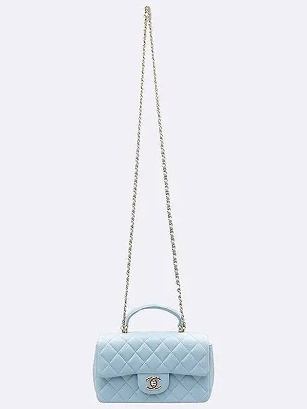 AS2431 Sky blue color lambskin top handle new mini gold chain cross bag - CHANEL - BALAAN 4