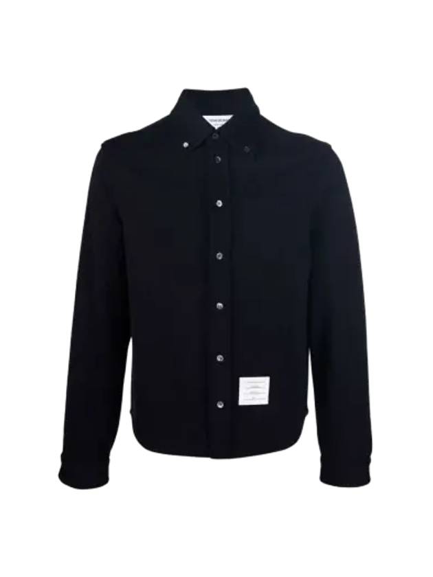 Men's Button Down Wool Milano Long Sleeve Shirt Navy - THOM BROWNE - BALAAN 3