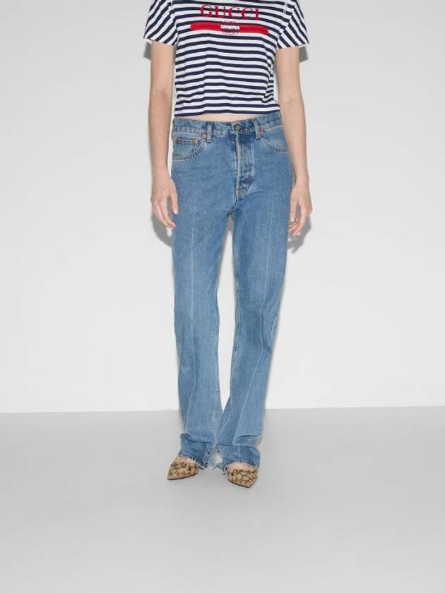 Cotton Back Logo Patch Straight Jeans Blue - GUCCI - BALAAN 4